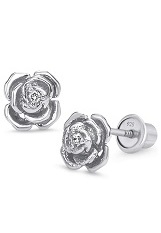 handsome rose silver cubic zirconia screw back baby earrings